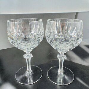 Gorham Crystal LA SCALA Clear Drinking Glass Stemware Goblet Glasses 5.25” Set 2